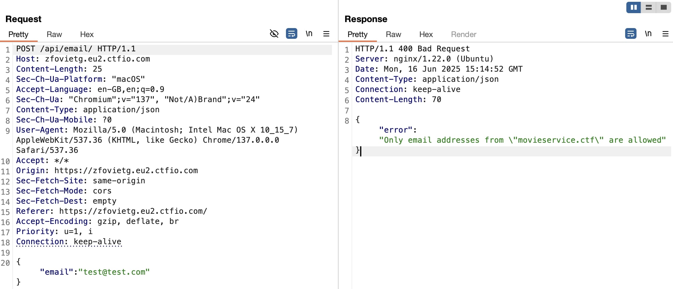 Response show email address structure