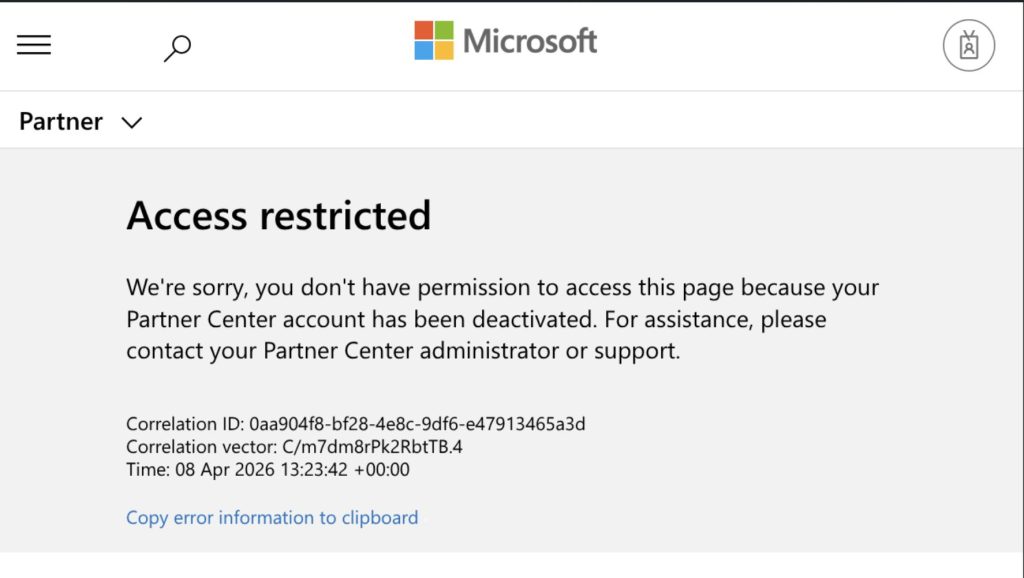 Microsoft developer account lockout