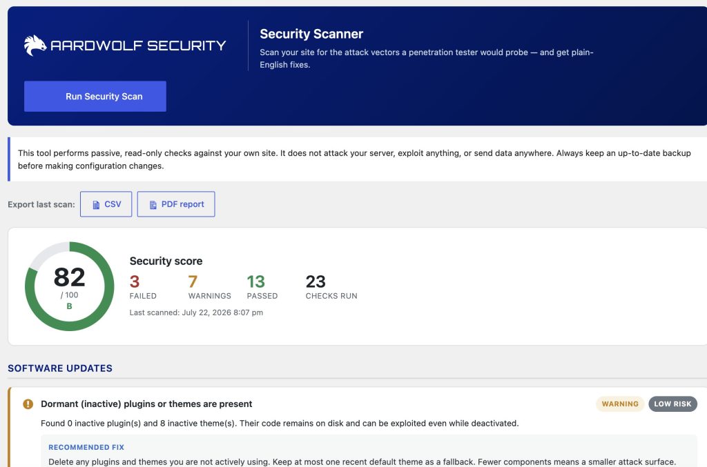 Aardwolf Security Scanner result