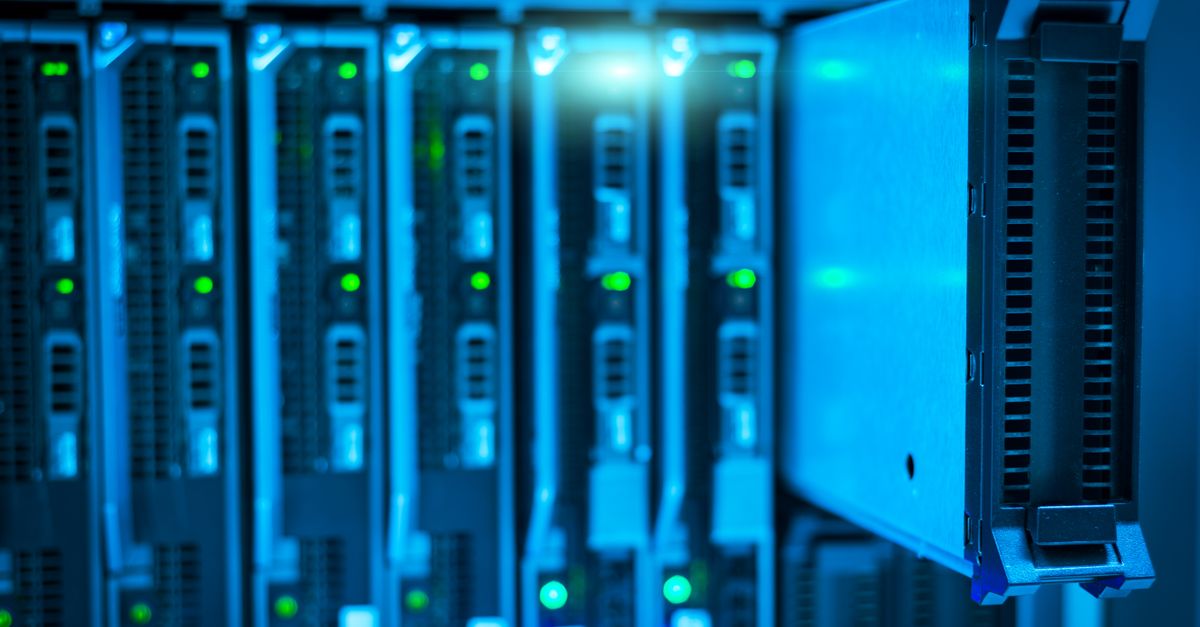 Close-up of blade server hardware in a data centre rack, the kind of infrastructure a VMware vCenter exploit can put at risk