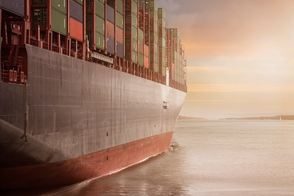 A container ship loaded with cargo, a physical picture of the trusted supply chain a software supply chain attack exploits digitally